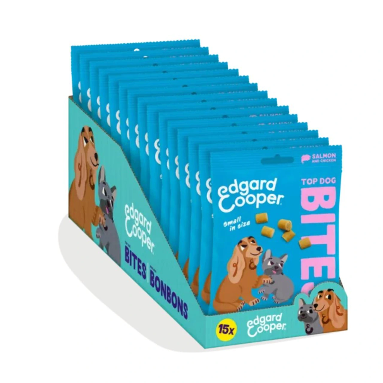 Edgard & Cooper Top Dog Bites laks og kylling 50 g - bløde hundegodbidder